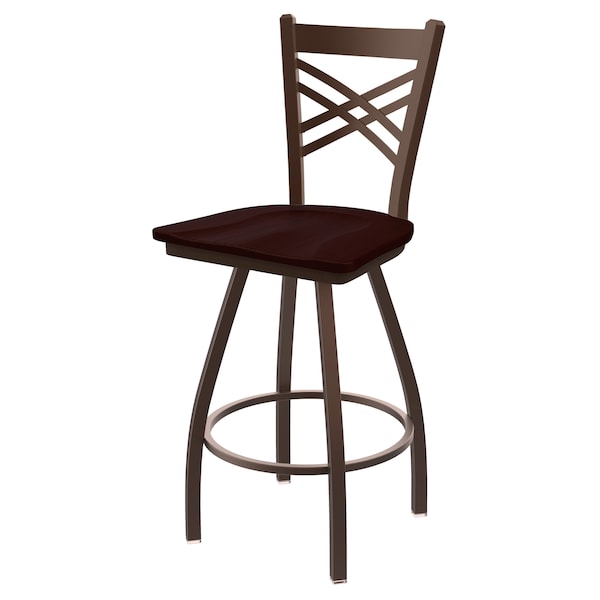36" Swivel Bar Stool, Bronze Finish, Dark Cherry Oak Seat